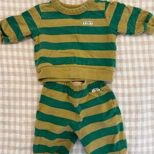 Tiny Cottons Kids Striped Green Sweat Suit
